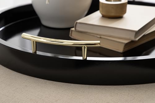 Kate And Laurel Lipton Modern Round Ottoman Tray; 22 Inch Diameter; Black and Gold; Decorative Circle Coffee Table Tray for Living Room Decor or Large Serving Tray - color: Black, size: 21.7"