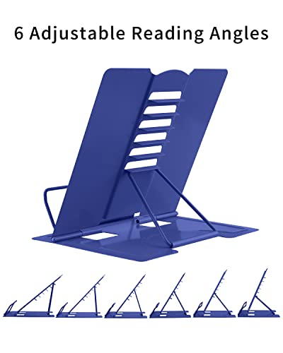 MSDADA Desk Book Stand Metal Reading Rest Book Holder Adjustable Cookbook Documents Holder Portable Sturdy Bookstands for Recipes Textbooks Tablet Music Books with Page Clips(Sapphire Blue) - color: Sapphire Blue
