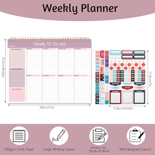 Thboxes Weekly To Do List Notepad, 8.5"x11" Desk Planner 52 Sheets, Lilac - color: Lilac Weekly To Do List