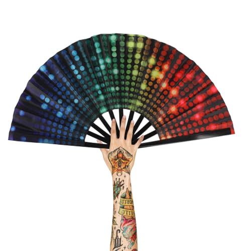 Large Folding Hand Rave Fan for Men/Women, Popping Fan for Line Dancing, Decorative Folding Hand Fan for Boots On The Ground, Festival, Gift, Home Decorations(Neon Light) - color: Neon Light
