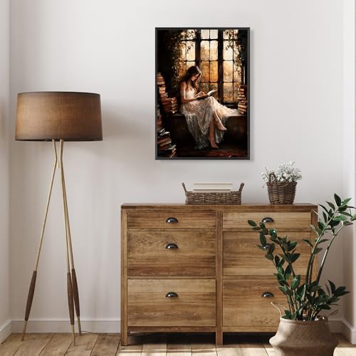 uoyien Victorian Girls Reading Canvas Wall Art, 12x16in, Black Framed - color: Brown, size: 12x16in Black Metal Framed