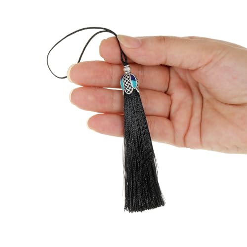 20pcs 16cm/6.3inches Vintage Silver Color Bookmark Tassels Silky Handmade Soft Craft Tassels with Loops for Bookmarks, Crafts and Jewelry Making (Black) - color: Black