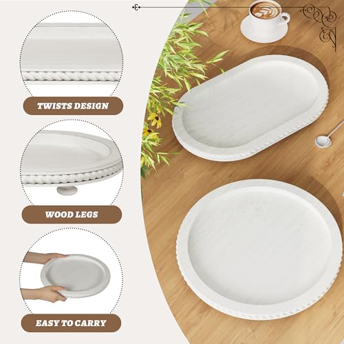 White Oval and Round Decorative Tray Set of 2 for Coffee Table - style: 1 tier-1set