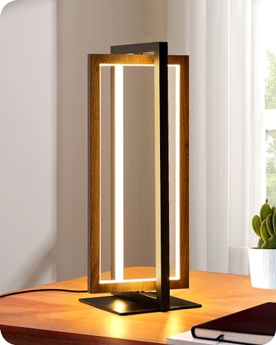 EDISHINE Modern LED Table Lamp, Minimalist Bedside Lamp, Walnut Wood Grain - color: Wood Grain Walnut Color