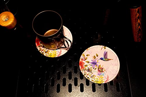 Hummingbirds Bird Flower Coasters for Drinks with Holder Leather Coasters Set of 6 Table Decor Protect Furniture from Water Marks Scratch and Damage - color: Black6