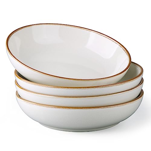 AmorArc 8.5’’ Ceramic Pasta Bowls Set of 4, 36oz Large Stoneware Bowls Set - color: Pearl White, size: Set of 4