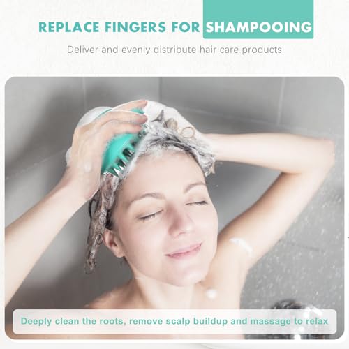 FREATECH Massager Shampoo Brush with Soft Silicone Bristles for Scalp Care, Shower Hair Scalp Scrubber Exfoliator for Dandruff Removal and Hair Growth, Wet & Dry for Men, Women and Kids, Green - color: Green