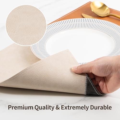 New Microfi Indoor/Outdoor Washable Faux Leather Vinyl Patchwork Placemats, Set of 4 (Brown) - color: Brown