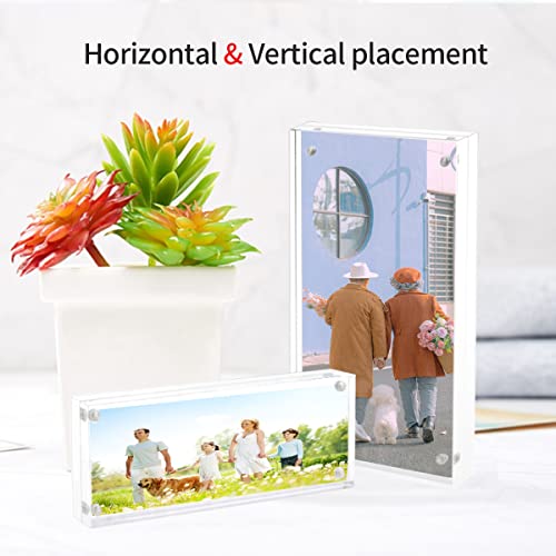 Sezanrpt 2x6 Acrylic Pictures Frames, Transparent 2 Sided Ticket Frame Postcard Frame, Tabletop Small Tiny Acrylic Magnetic Picture Frames for Family, 12 + 12MM Thickness… - size: 2'' x 6''