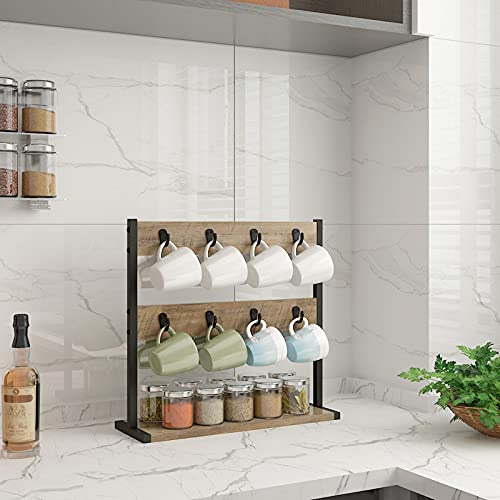 IBUYKE Coffee Mug Holder for Countertop,16 Hook Mug Tree,Greige TBJ001Y - color: Greige, size: no shelf(16 mugs)