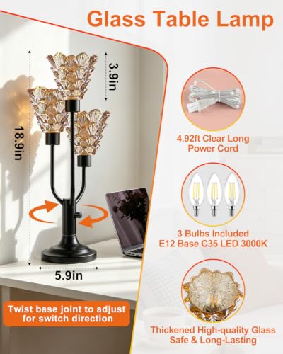 Lightdot Mid Century Modern Glass Table Lamp Dimmable 3 Bulbs Included Gift - color: 10-Black-Amber-Shell