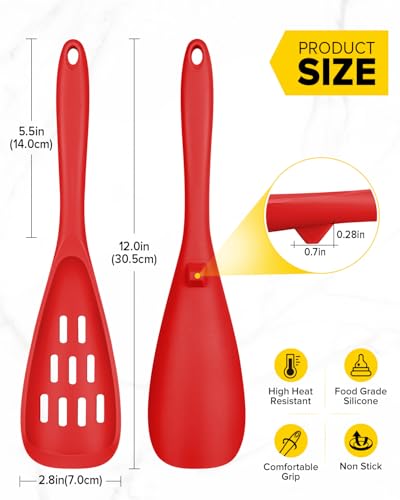 BUNDLEPRO Silicone Cooking Spoons for Nonstick Cookware, One-Piece, 2 Pack - color: Red