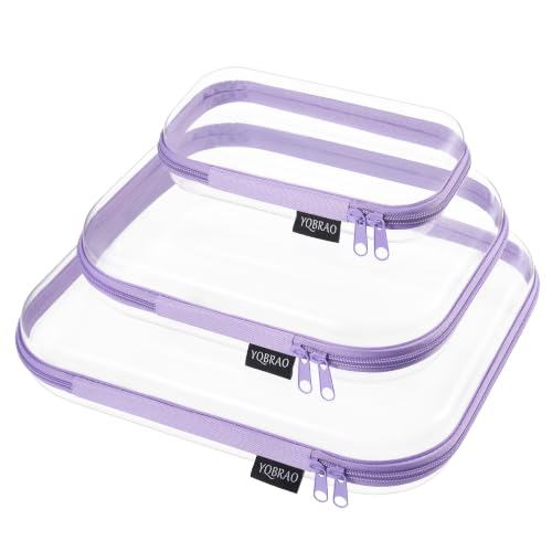 YQBRAO 3-Piece Clear Hard Shell Zipper Case Set, 1L 1M 1S, Purple - color: Purple, size: LMS