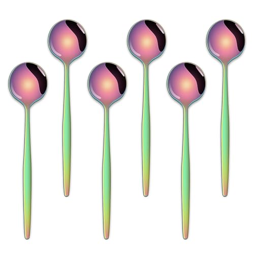 5.1 Inch Coffee & Tea Spoons Set,6 Pieces Rainbow Stainless Steel Espresso Spoon,Colorful Cute Small Spoons For Dessert Coffee - color: Rainbow