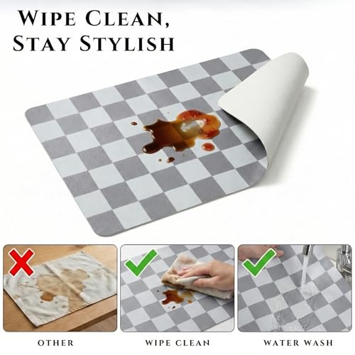 Set of 6 Checkerboard Non-Slip Washable Placemats for Dining Table - color: Gray