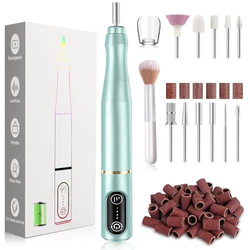 TUOBEO Cordless Nail Drill Electric Nail File Kit, Rechargeable Efile Set - color: Mint Green