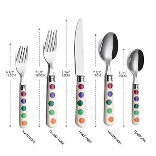 ANNOVA Silverware Set 20 Pieces Cutlery Stainless Steel Colorful Fun Handle Flatware Service for 4 - Dinner Knife, Dinner Fork, Salad fork, Dinner Spoon, Dessert Spoon (Puka Dots, 20 Pieces) - color: Puka Dots