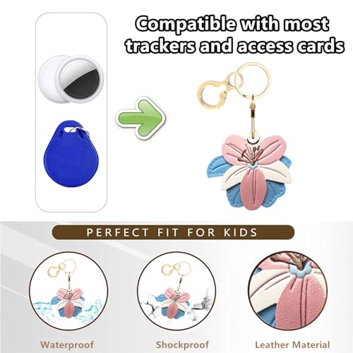 BORKUANA PU Leather Keychain holder Protective Case Compatible with AirTag - color: Flower D
