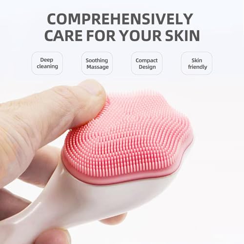Cat Paw Silicone Face Scrubber, 2-Pack Manual Cleansing and Exfoliating Brush for Pore Care, Blackhead Removal, Gentle Skincare and Makeup Cleaning, Soft Bristles (Pink & Blue)