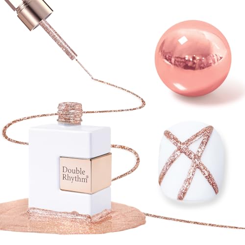 Double Rhythm 15 Ml Metallic Gel Liner Nail Art Gel Bronze Mirror Chrome Painted Drawing Stripper 3D Effect Gel Polish (Glitter Copper Gold-L1007) - color: Copper Gold