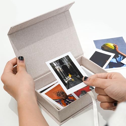 Vienrose Small Photo Storage Box, 5"x7", Linen Postcard Keeper, Beige - color: Beige, size: 5"x7"