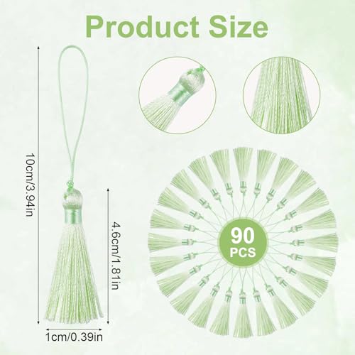Mini Tassel Charms, 90pcs Green Tassels with Hanging Loop Mini Tiny Handmade Craft Tassels Charms for DIY Jewelry Necklace Making Accessories - color: Light Green-10cm