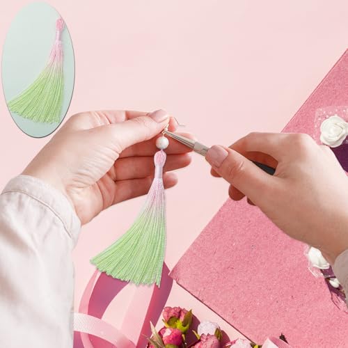 50Pcs 5 Inch Bulk Bookmark Tassel Kit for Graduation, Keychain(Pink Green) - color: Pink&green