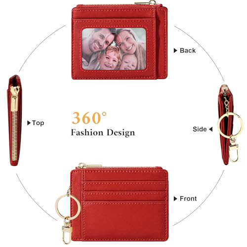 Sodsay Card Case Slim Front Pocket Wallet for Women Credit Card Holder with Keychain | Slim, Credit Card Holder, Front Pocket, with Keychain - color: Smooth Red Classic