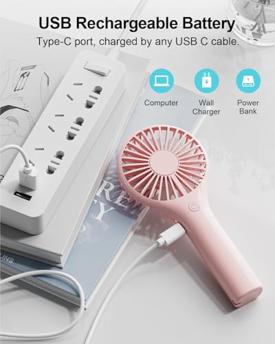TriPole Portable Mini Handheld Fan, Rechargeable Small Personal Eyelash Fan - color: Pink(3 Speed)
