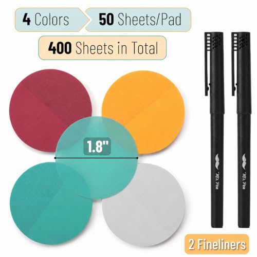 Mr. Pen- Round Transparent Sticky Notes, 1.8”, 8 Pads with 2 Fineliners - color: Candy, size: 400 Sheets
