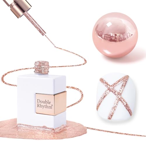 Double Rhythm 15 Ml Metallic Gel Liner Nail Art Gel Bronze Mirror Chrome Painted Drawing Stripper 3D Effect Gel Polish (Glitter Champagne Gold-L1003) - color: Champagne Gold