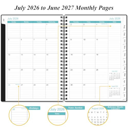 Planner 2026-2027 - A5 Weekly & Monthly Planner Spiral Bound, July 2026 - June 2027, with Flexible Cover, Tabs, Inner Pocket, 6.4" x 8.5", Black - color: Black, size: 6.4" x 8.5"