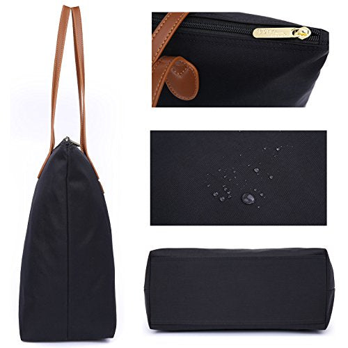 Water Resistant Light Weight Nylon Tote Bag Handbag - color: Black, size: Medium