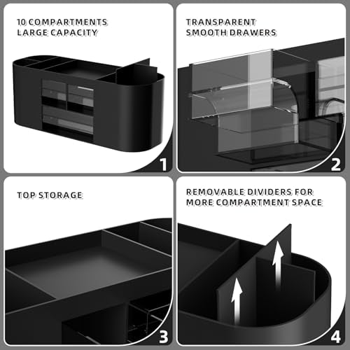 Marbrasse Desk Organizer Pen Holder with 3 Drawers, Multi-Functional Pencil Holder,Desk Organizers and Accessories with 7 Compartments for Home, School, Classroom (Black) - color: Black