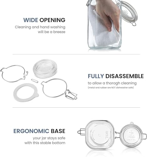 Bormioli Rocco Fido Glass Jar, Blue Lid - Serving & Entertaining Container - 33.75 oz Airtight Clamp Canister for Appetizers, Desserts, Snacks & Gifting - Italian Glass, Dishwasher Safe - color: Clear, size: 33.75 fl oz