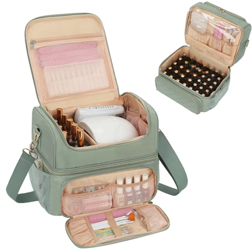 CUBETASTIC Nail Polish Organizer & Storage Bag for 48 Bottles & Full-Size Lamp, Double-Layer Travel Case Box for Nail Supplies, Manicure Kit & Pedicure Tools (Green, 48 Slots) - color: Green, size: 48 Slots