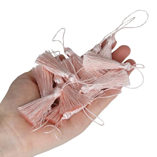 48Pcs Mini Bookmark Tassels Handmade Keychain Silky Tassel - color: Light Pink