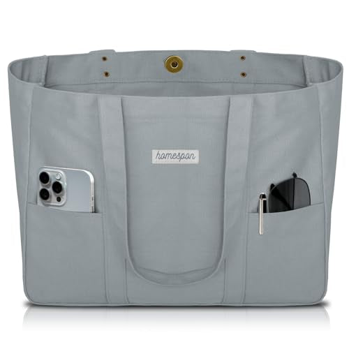 HOMESPON Large Canvas Tote Bag, Magnetic Work Laptop Pack for Women - color: Grey
