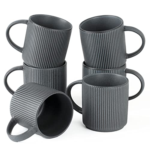 famiware Coffee Mug Set of 6, Star 12 oz Ceramic Mugs Cups Set with Handle - color: Star-Matte Dark Charcoal, size: 6 Count (Pack of 1)