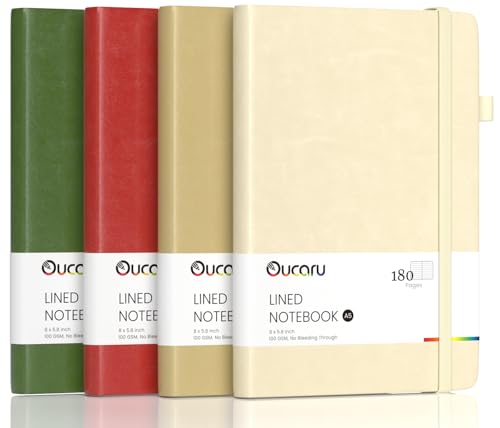 Oucaru 4 Pack A5 Lined Journal Notebook, 180 Pages 100 GSM Paper for Travel - color: 4 Vintage Colors, size: 4 Pack