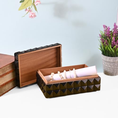 Perilla Home Large Decorative Storage Box – 8" x 5" x 3" – Black MDF with Madison Black Resin Finish – Wooden Keepsake Chest for Blankets, Crafts & Home Organization - color: Black