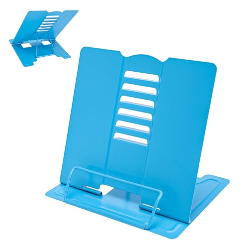 Metal Book Stand Adjustable Book Holder for Reading - color: Sky Blue