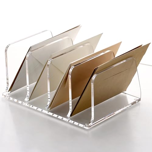 SANRUI Acrylic Bill Mail Sorter Desk Organizer Holder,4 Compartments Clear - size: 4 Compartments Tilted Enlarge