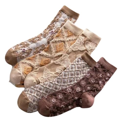 Lavish Lavender Argyle Frill Socks for Women, Dress Socks - color: 5pair-brown