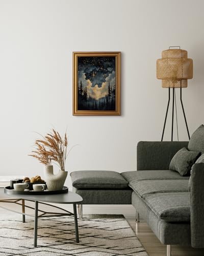 HUARCEY Gold Framed Canvas Wall Art, Celestial Stars Night Decor 12x16 Inch - color: Celestial Stars Art, size: 16"L x 12"W
