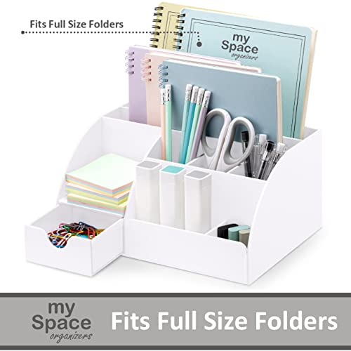 White Desktop Organizer - 9 Compartment Office Desk Accessories Organizer - Pen Holder - color: White