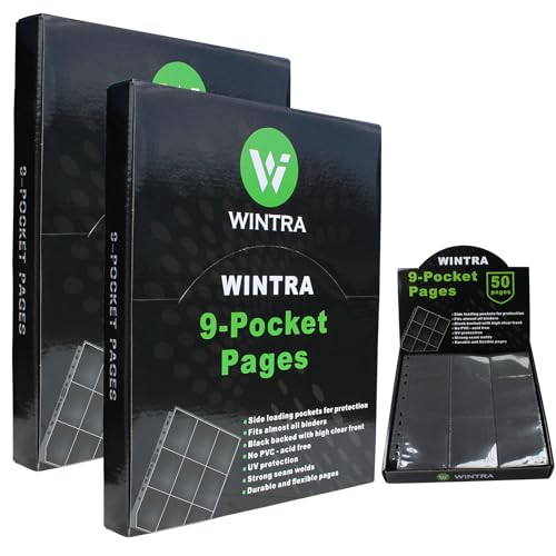 9-Pocket Black Card Sleeves Binder Sheets Double Sided Card Pages Protector - size: 100 background pages
