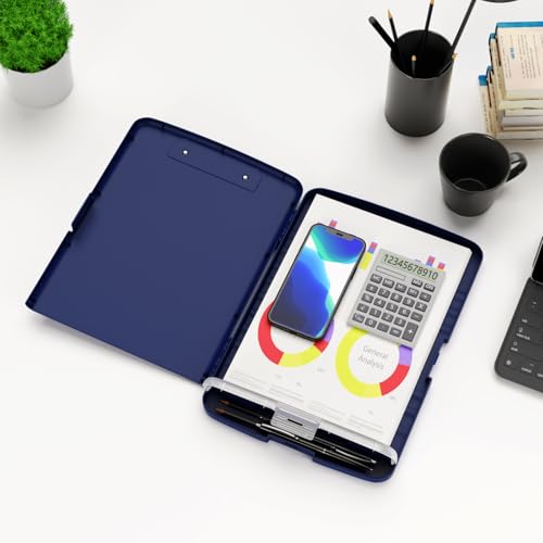 Hongri Clipboard with Storage with Pencil Case, 8.5 x 11 Storage Clip Board - color: Navy Blue