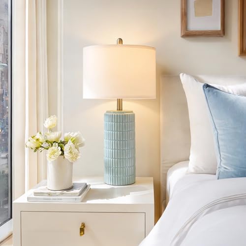 PoKat 23" Light Blue Table Lamps Set of 2, Modern Bedside Lamps for Bedroom, Coastal Ceramic End Table Lamps for Living Room, Ocean Nightstand New Home Decor Lamps - color: Light Blue