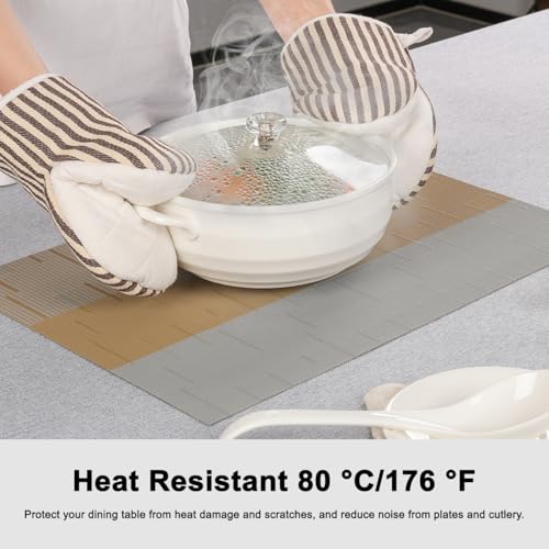 Placemats Set of 4, Vinyl Woven Heat-Resistant Place Mats - color: Gray Light Brown, size: Set of 4